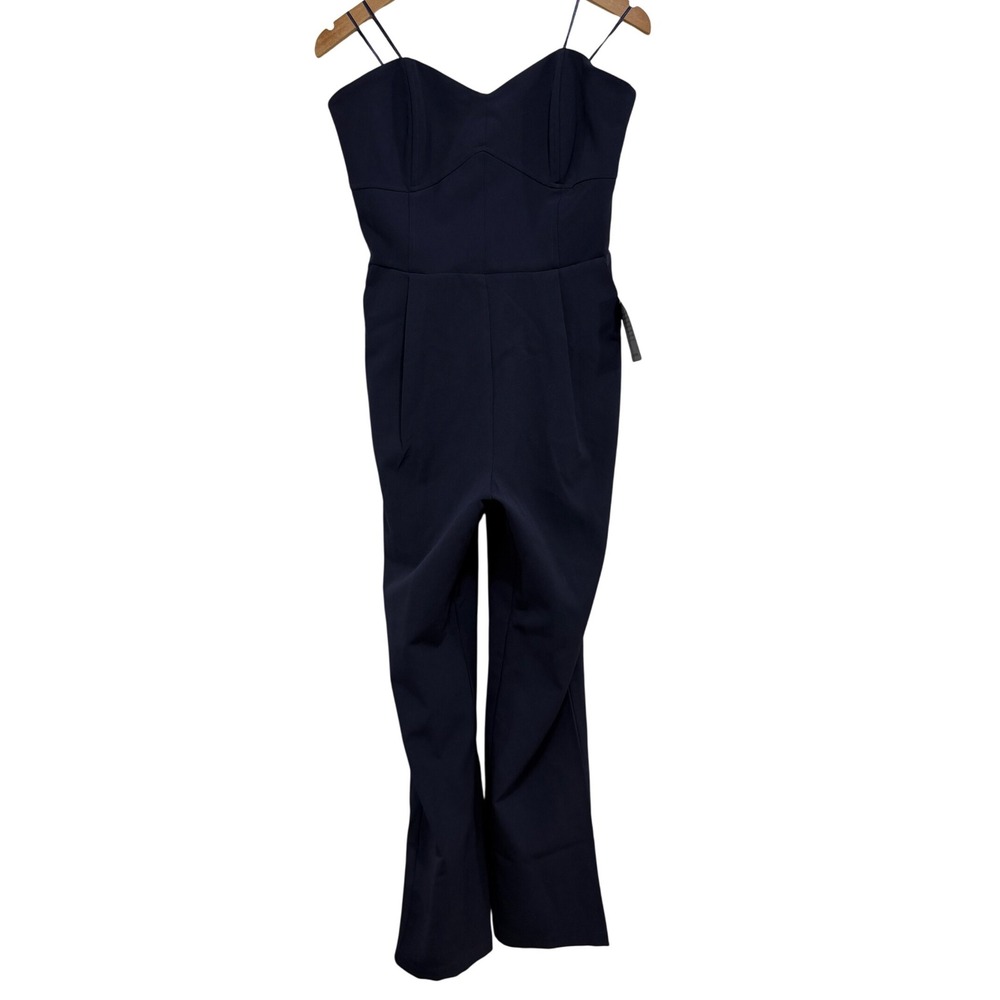 Adelyn Rae Navy Blue Strapless Sweetheart Neck‎ Wide Leg Jumpsuit Women's L NEW
